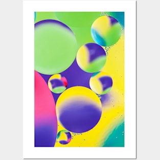 Colorful close up of oil drops in water Posters and Art